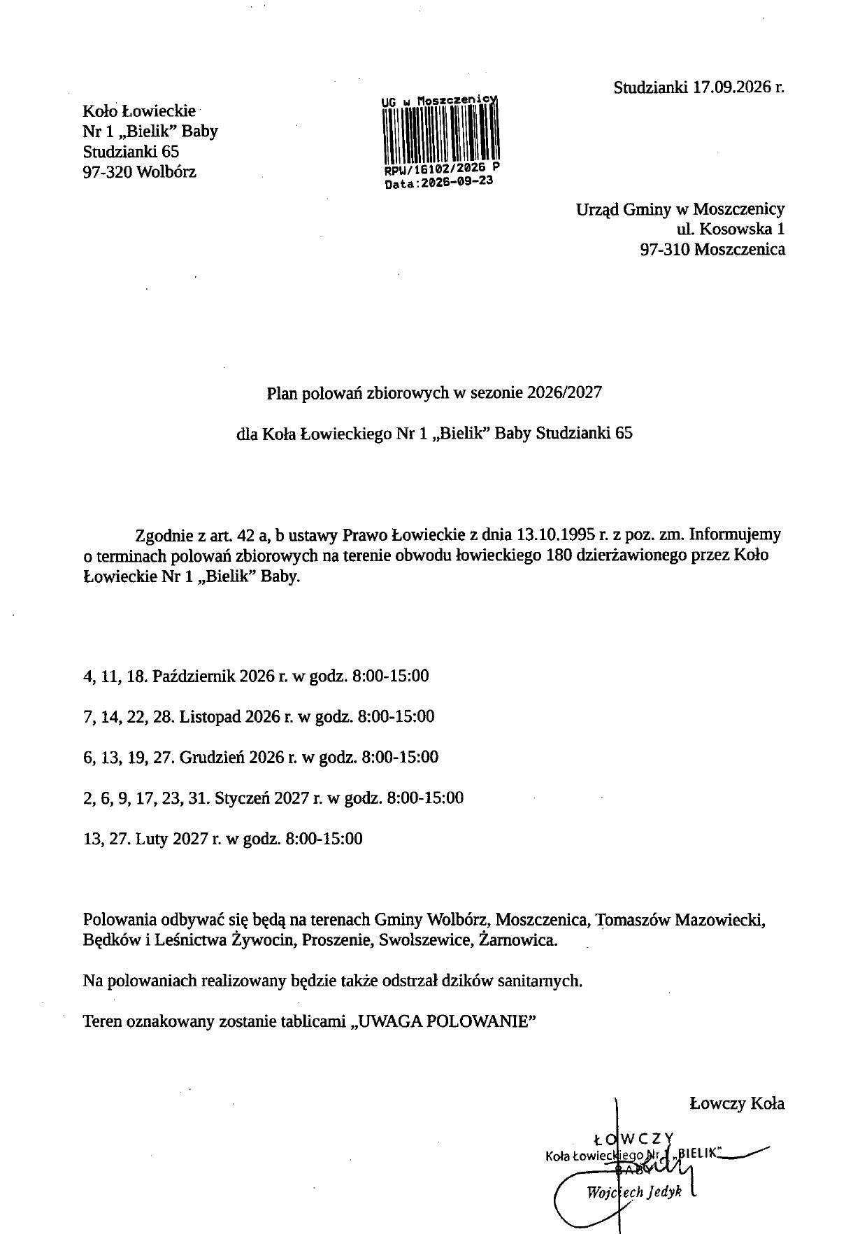 plan polowań "Bielik"