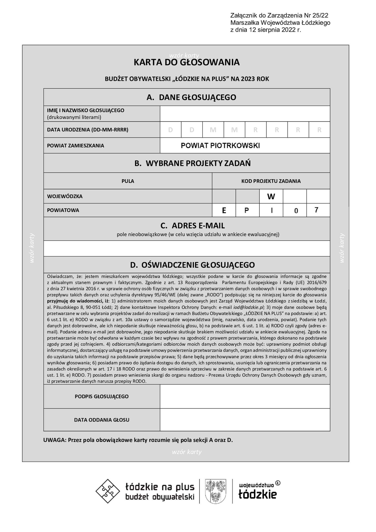 Karta do głosowania