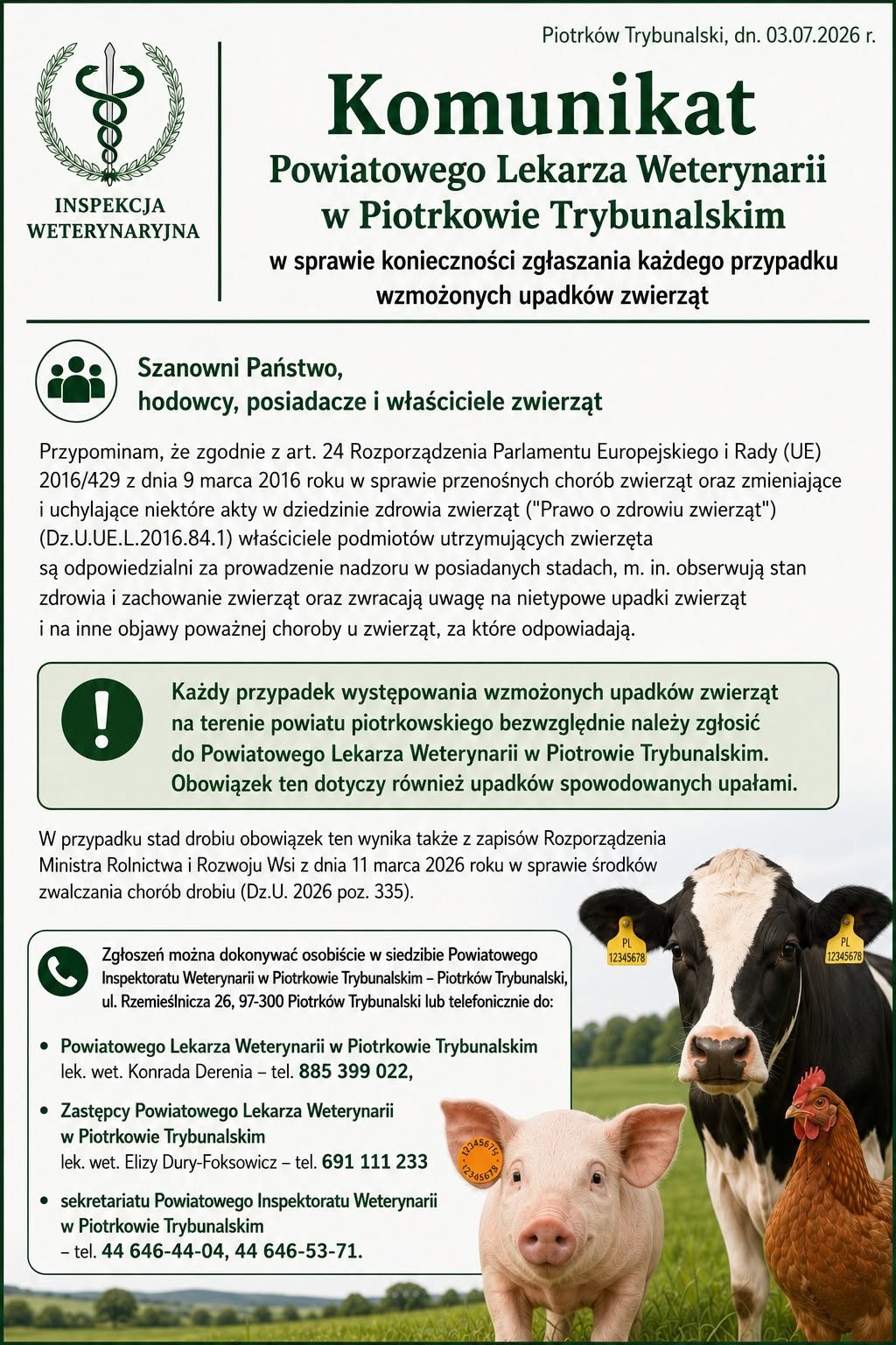 Komunikat Powiatowego Lekarza Weterynarii – ważna informacja dla hodowców i właścicieli zwierząt