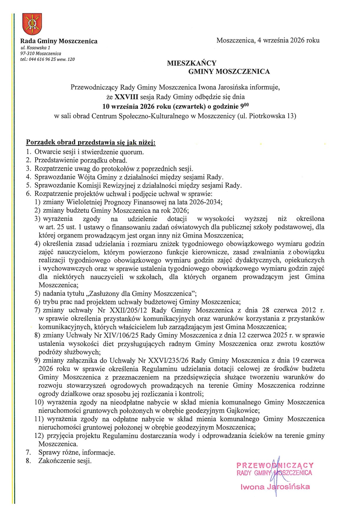 porządek obrad