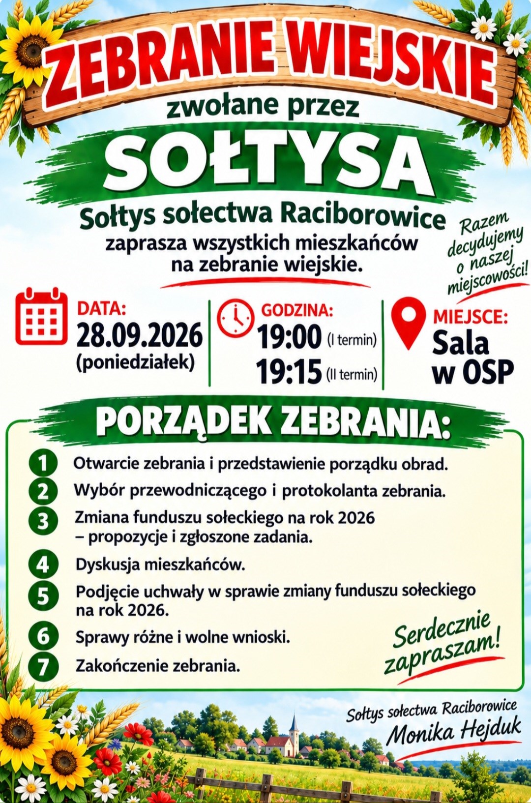 Zebranie Wiejskie - Raciborowice - zmiana funduszu sołeckiego na rok 2026