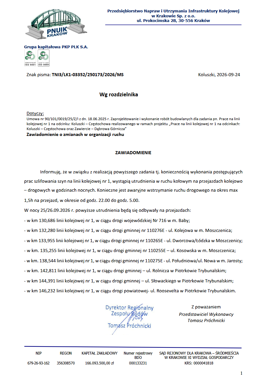 Szczegółowa treść zawiadomienia