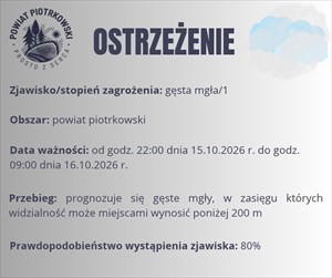 Ostrzeżenie meteorologiczne - Gęsta Mgła