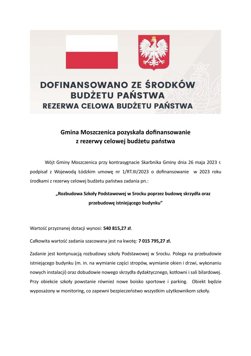 Rozbudowa Szkoły Podstawowej w Srocku