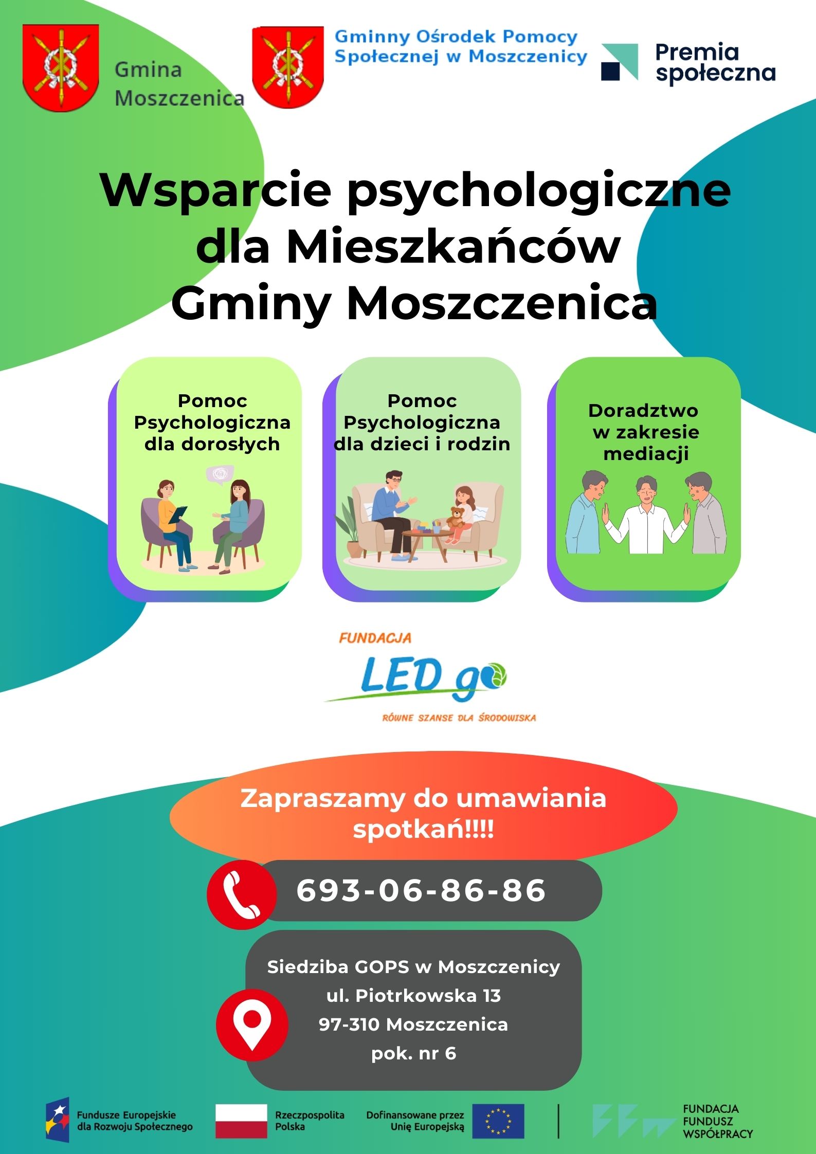 Wsparcie psychologiczne dla rodzin i doradztwo w zakresie mediacji dla mieszkańców gminy Moszczenica