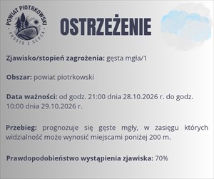 Ostrzeżenie meteorologiczne - GĘSTA MGŁA