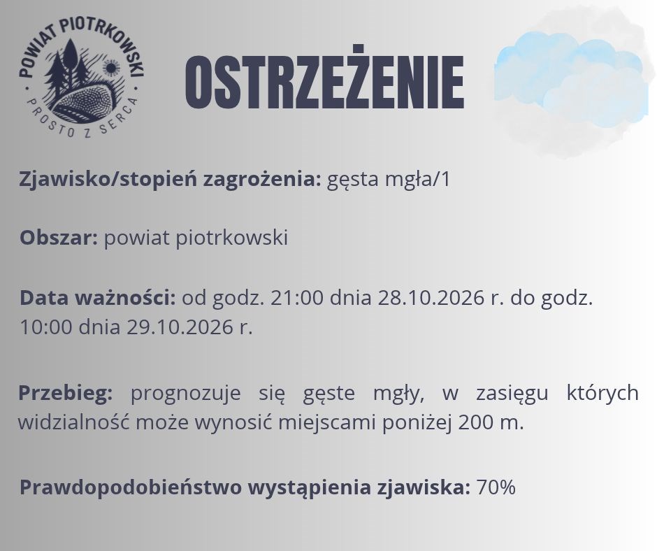 Ostrzeżenie meteorologiczne - GĘSTA MGŁA
