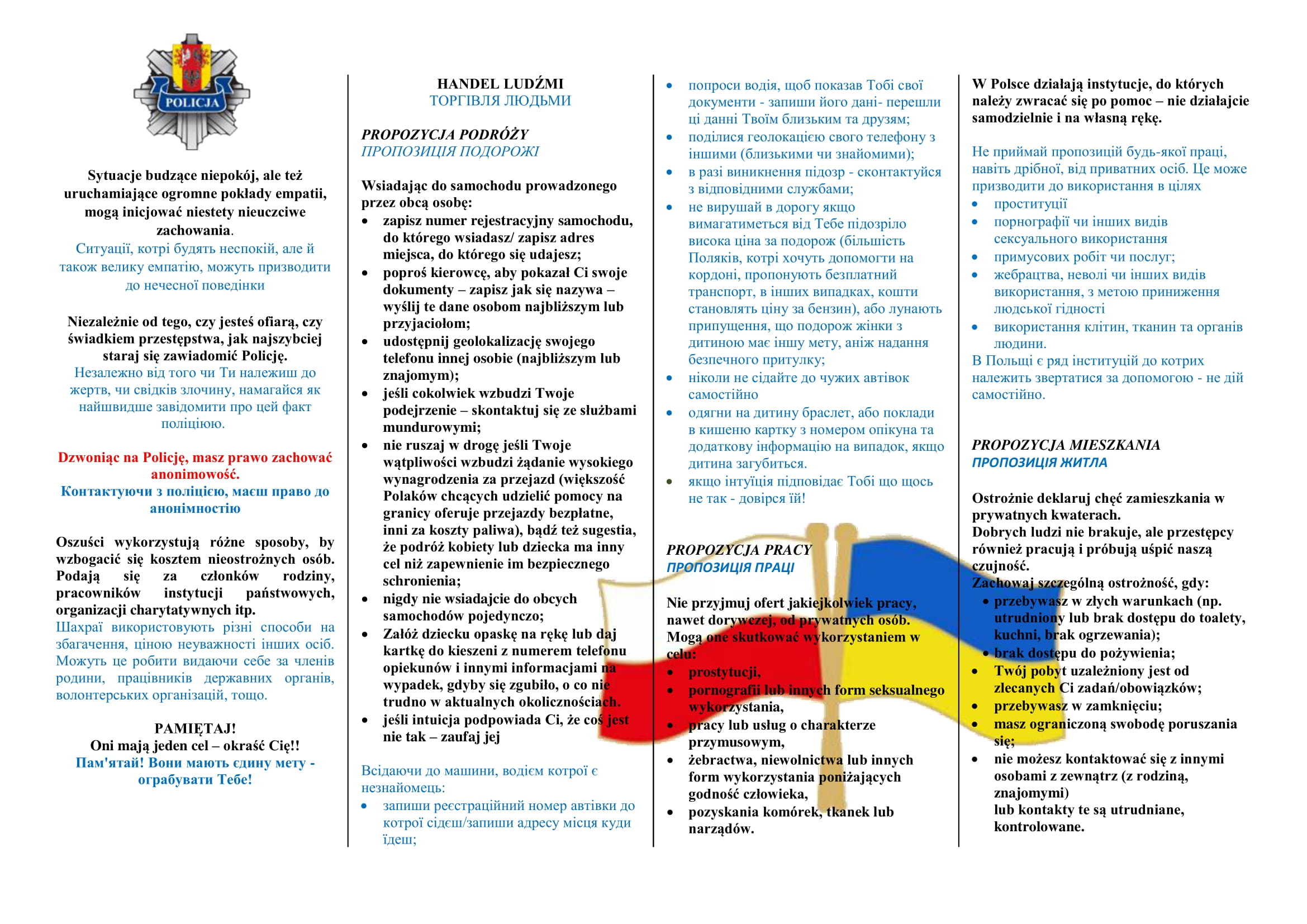 Komenda Głowna Policji ostrzega! Ulotki i ważne informacje dla uchodźców