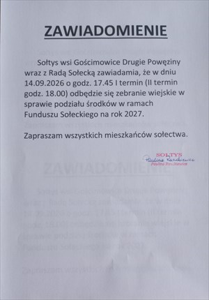 Zebranie Wiejskie - Gościmowice Drugie Powęziny