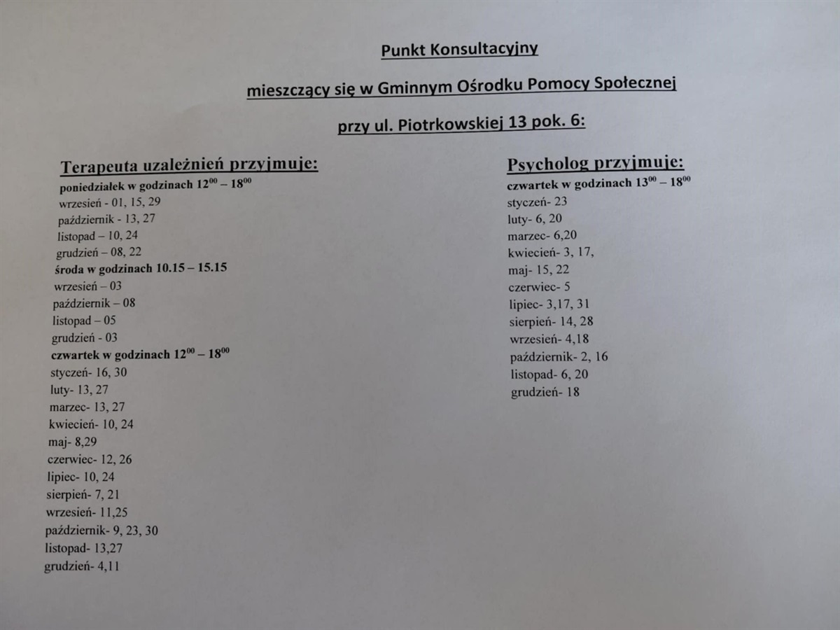 Punkt Konsultacyjny  dla osób uzależnionych oraz rodzin osób uzależnionych
