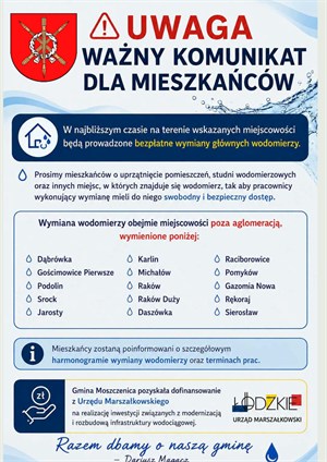 W Gminie Moszczenica ruszy bezpłatna wymiana głównych wodomierzy