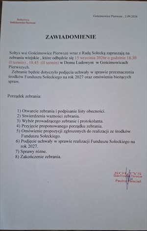 Zebranie Sołeckie Gościmowice Pierwsze