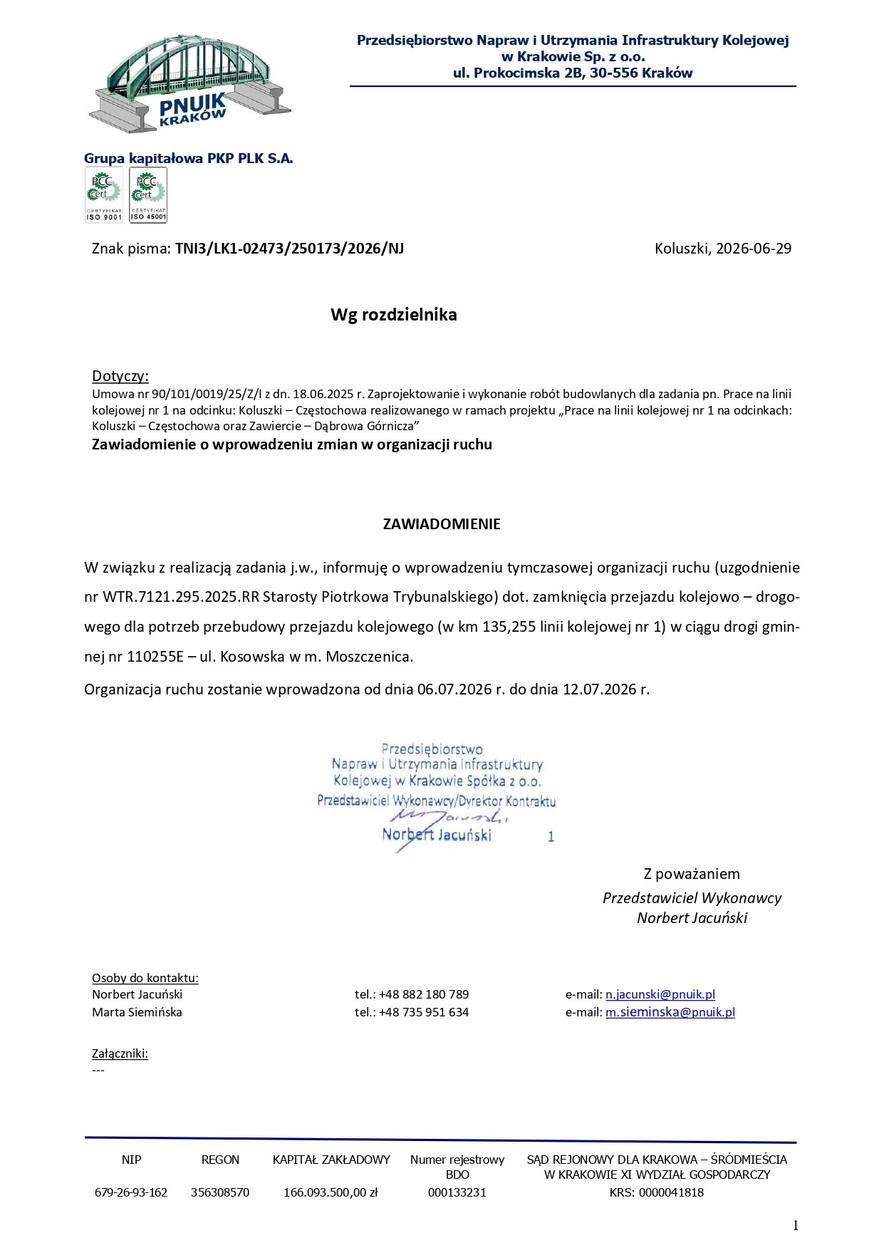 zamknięcie przejazdu