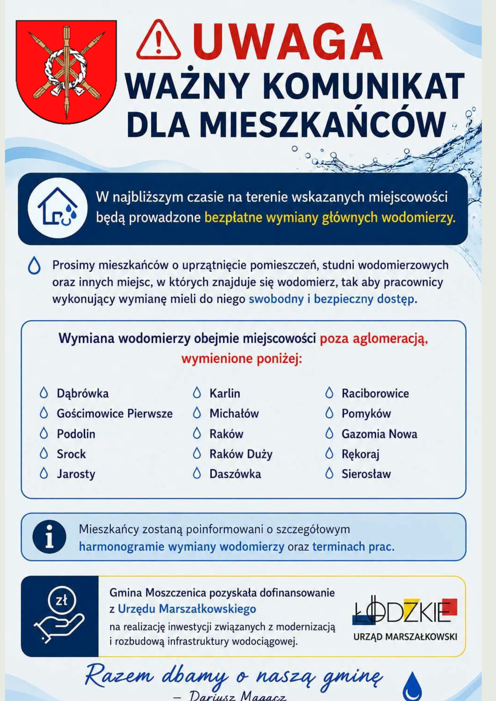W Gminie Moszczenica ruszy bezpłatna wymiana głównych wodomierzy