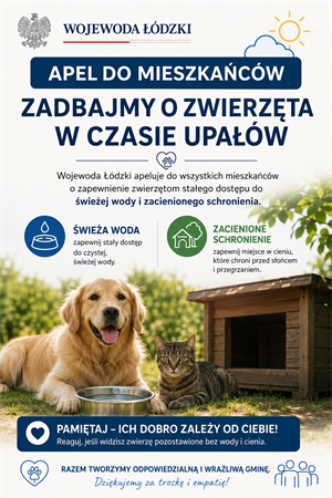 Apel do mieszkańców o zapewnienie zwierzętom stałego dostępu do świeżej wody i zacienionego schronienia